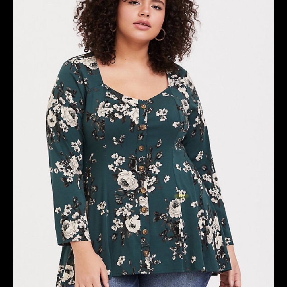 Green Challis flare top floral flowers size 0 12